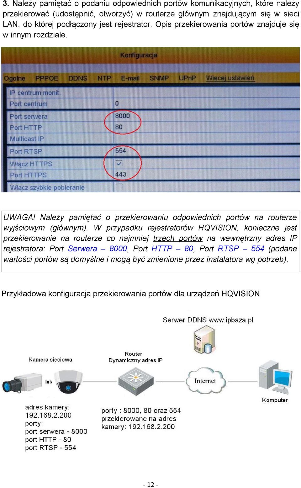 Należy pamiętać o przekierowaniu odpowiednich portów na routerze wyjściowym (głównym).