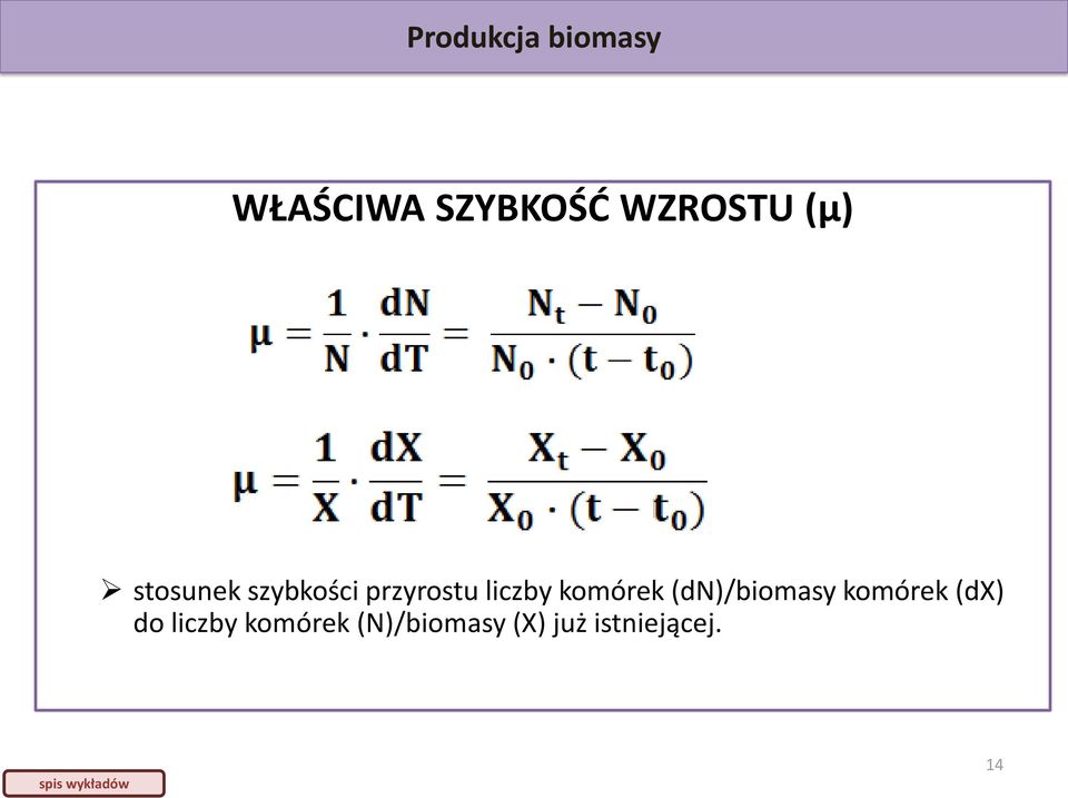 (dn)/biomasy komórek (dx) do liczby