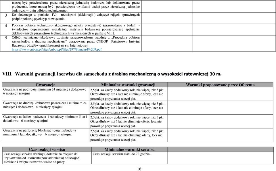 4 Podczas odbioru techniczno-jakościowego należy przedstawić sprawozdanie z badań - świadectwo dopuszczenia niezależnej instytucji badawczej potwierdzające spełnienie deklarowanych parametrów