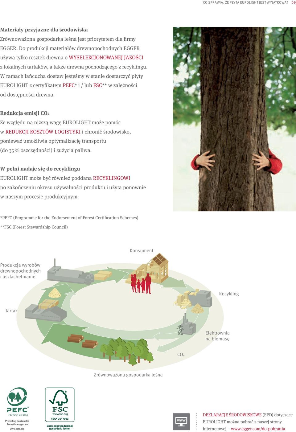 W ramach łańcucha dostaw jesteśmy w stanie dostarczyć płyty EUROLIGHT z certyfikatem PEFC* i / lub FSC** w zależności od dostępności drewna.