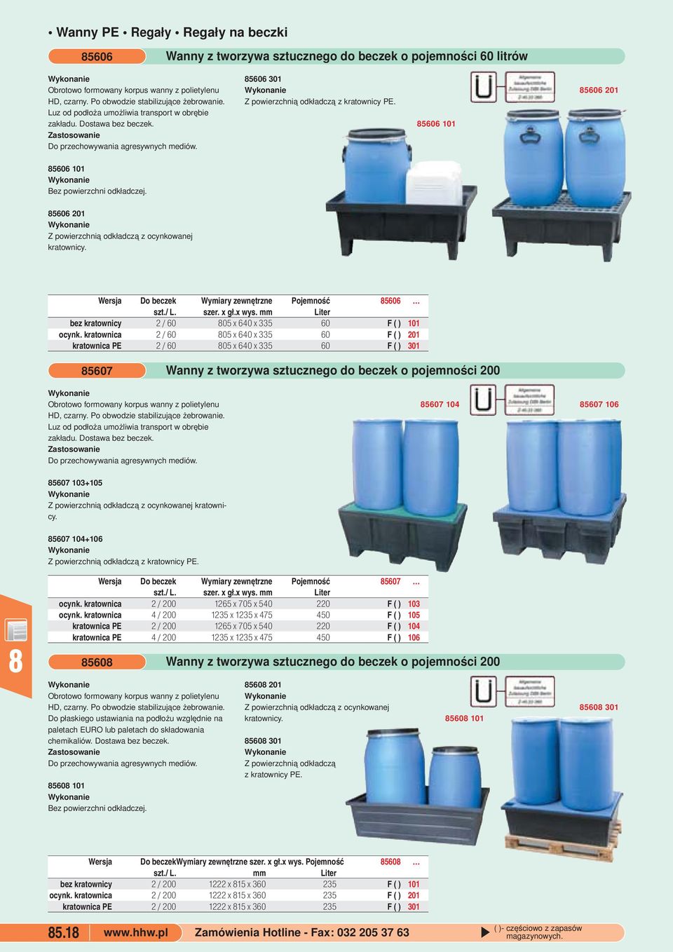 odkładczej 5606 201 Z powierzchnią odkładczą z ocynkowanej kratownicy Wersja Do beczek Wymiary zewnętrzne Pojemność 5606 szt/ L szer x głx wys Liter bez kratownicy 2 / 60 05 x 640 x 335 60 F ( ) 101