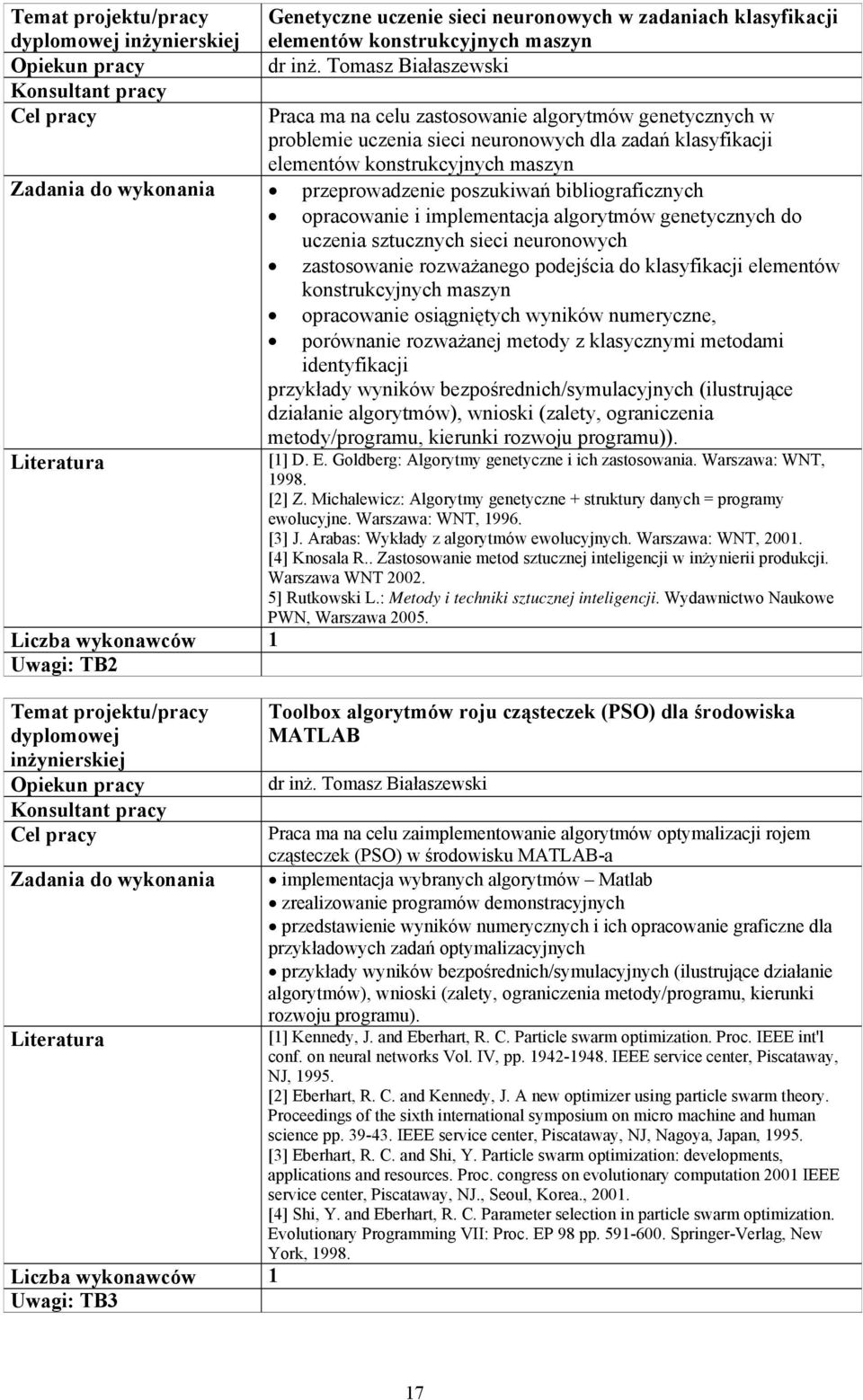 bibliograficznych opracowanie i implementacja algorytmów genetycznych do uczenia sztucznych sieci neuronowych zastosowanie rozważanego podejścia do klasyfikacji elementów konstrukcyjnych maszyn