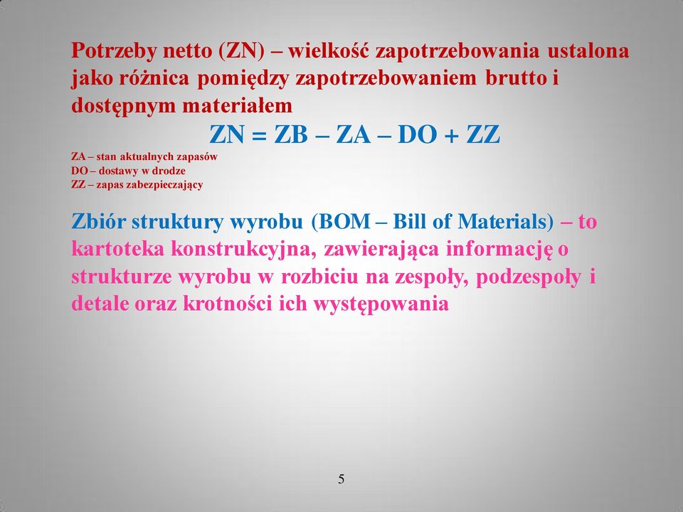 zabezpieczający Zbiór struktury wyrobu (BOM Bill of Materials) to kartoteka konstrukcyjna,