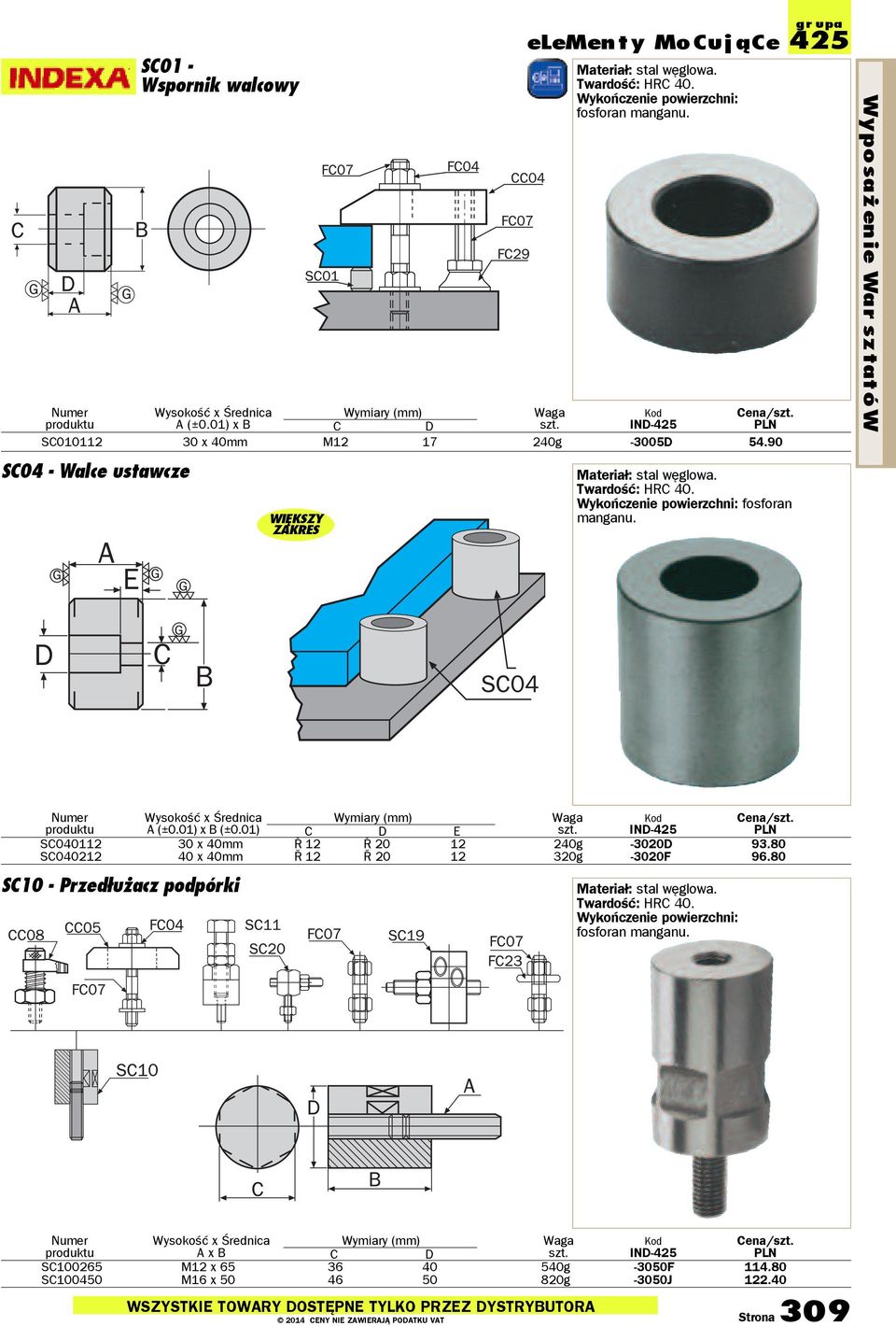 Wykończenie powierzchni: fosforan manganu. Wysokość x Średnica Wymiary produktu A (±0.01) x B (±0.01) C D E IND-425 SC040112 30 x 40mm Ø 12 Ø 20 12 240g -3020D 93.