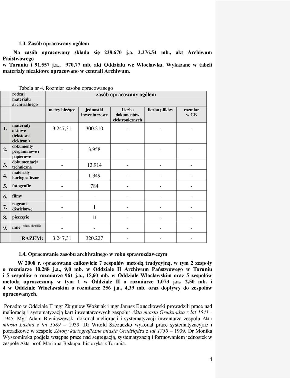 Rozmiar zasobu opracowanego zasób opracowany ogółem rodzaj materiału archiwalnego materiały aktowe (tekstowe elektron.