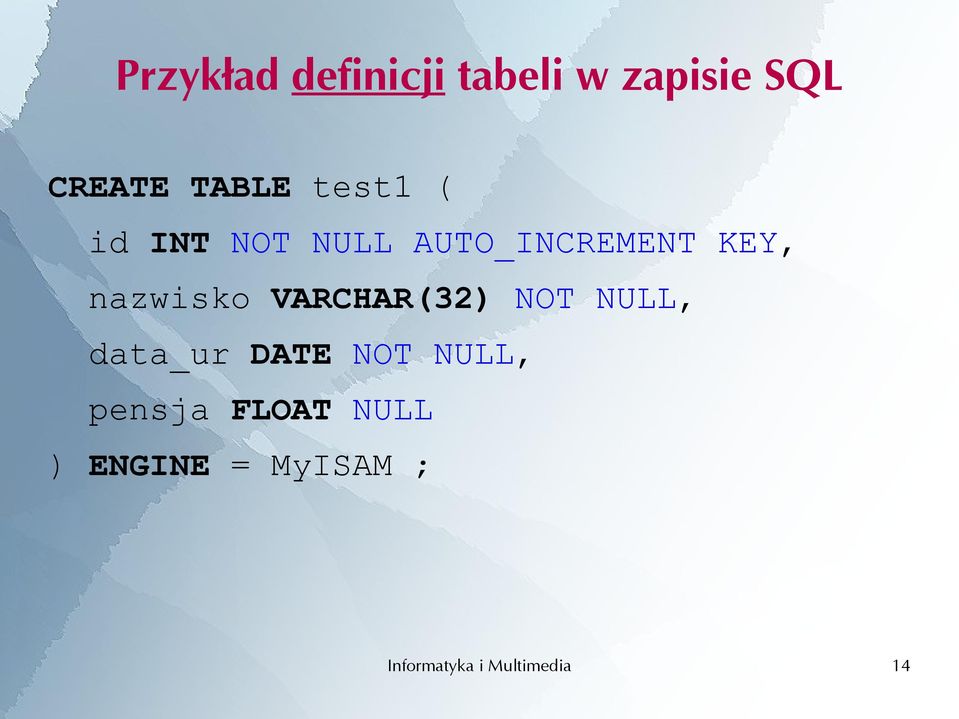 KEY, nazwisko VARCHAR(32) NOT NULL, data_ur