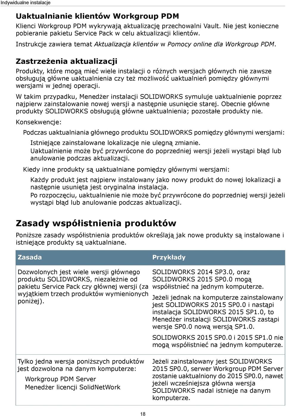 Zastrzeżenia aktualizacji Produkty, które mogą mieć wiele instalacji o różnych wersjach głównych nie zawsze obsługują główne uaktualnienia czy też możliwość uaktualnień pomiędzy głównymi wersjami w