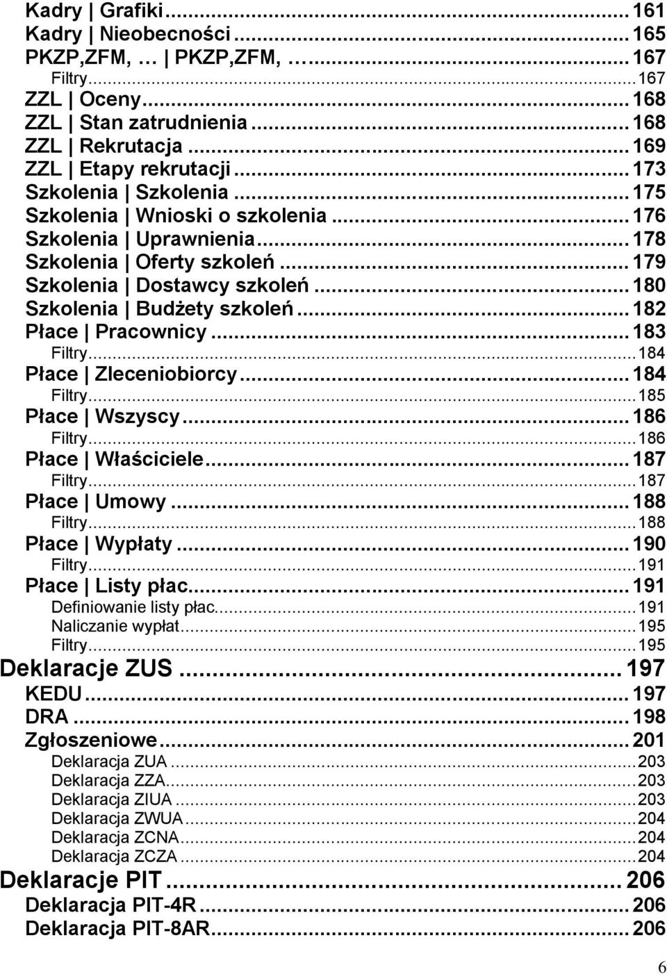 .. 182 Płace Pracownicy... 183 Filtry... 184 Płace Zleceniobiorcy... 184 Filtry... 185 Płace Wszyscy... 186 Filtry... 186 Płace Właściciele... 187 Filtry... 187 Płace Umowy... 188 Filtry.