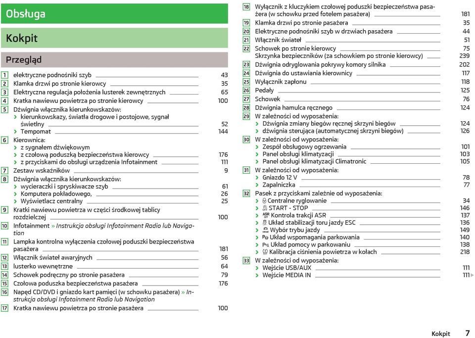 poduszką bezpieczeństwa kierowcy 176 z przyciskami do obsługi urządzenia Infotainment 111 Zestaw wskaźników 9 Dźwignia włącznika kierunkowskazów: wycieraczki i spryskiwacze szyb 61 Komputera