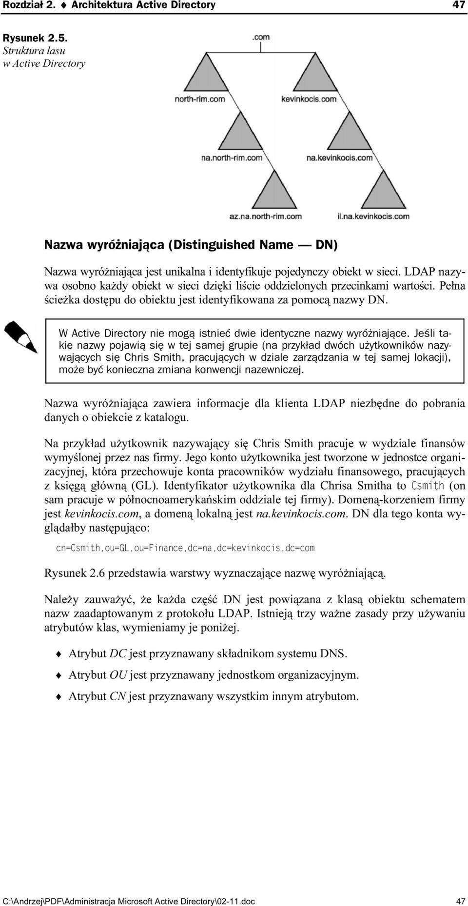 LDAP nazywa osobno każdy obiekt w sieci dzięki liście oddzielonych przecinkami wartości. Pełna ścieżka dostępu do obiektu jest identyfikowana za pomocą nazwy DN.