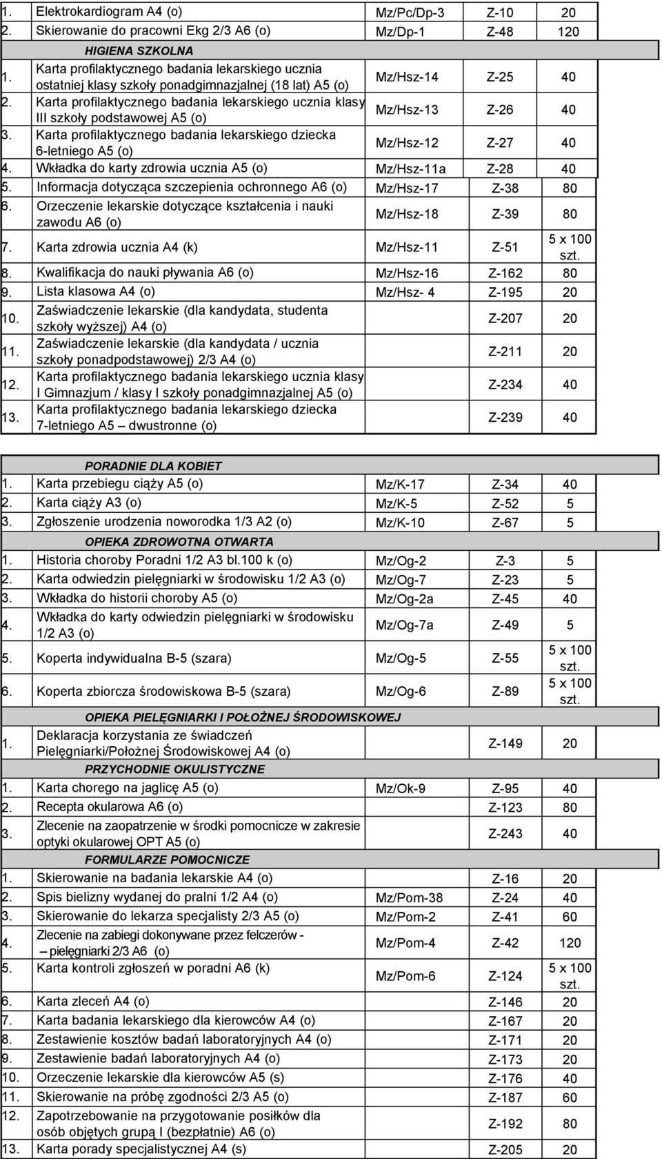 Karta profilaktycznego badania lekarskiego ucznia klasy III szkoły podstawowej A5 (o) Mz/Hsz-13 Z-26 40 3.