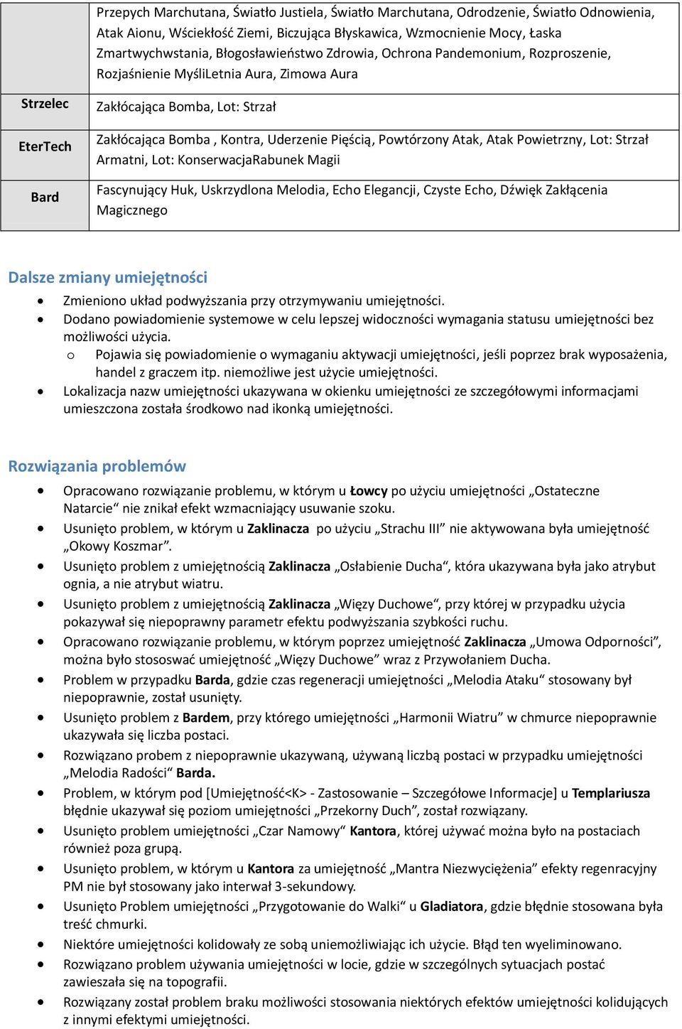 Pięścią, Powtórzony Atak, Atak Powietrzny, Lot: Strzał Armatni, Lot: KonserwacjaRabunek Magii Fascynujący Huk, Uskrzydlona Melodia, Echo Elegancji, Czyste Echo, Dźwięk Zakłącenia Magicznego Dalsze