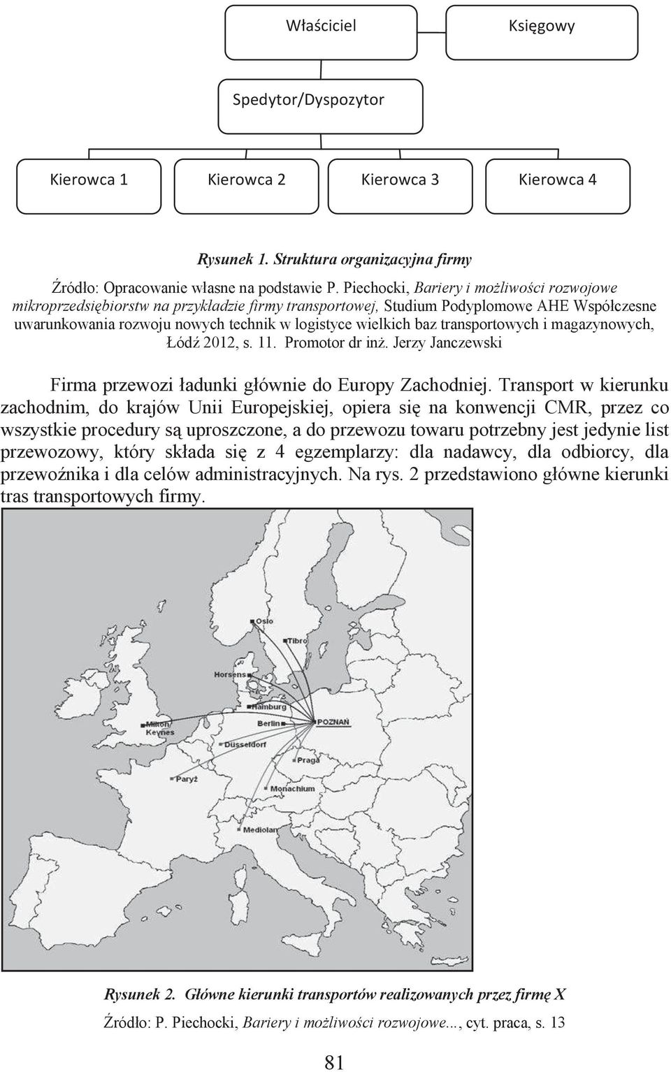 transportowych i magazynowych, Łódź 2012, s. 11. Promotor dr inż. Jerzy Janczewski Firma przewozi ładunki głównie do Europy Zachodniej.