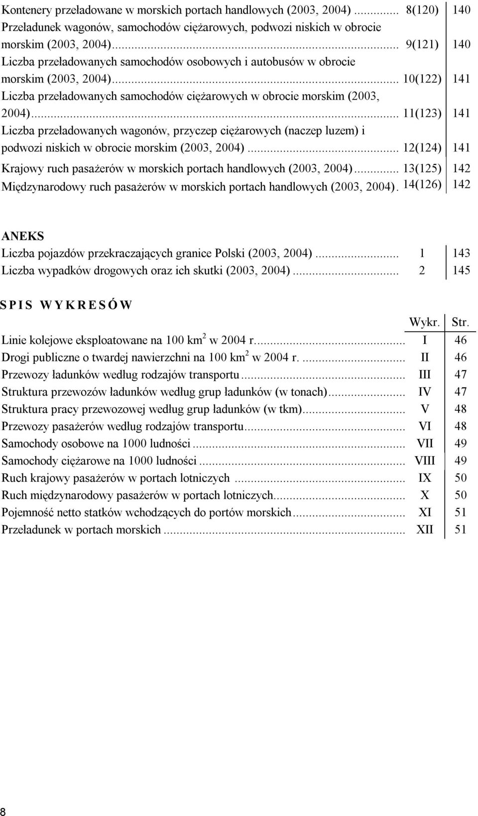 .. 11(123) 141 Liczba przeładowanych wagonów, przyczep ciężarowych (naczep luzem) i podwozi niskich w obrocie morskim (2003, 2004).