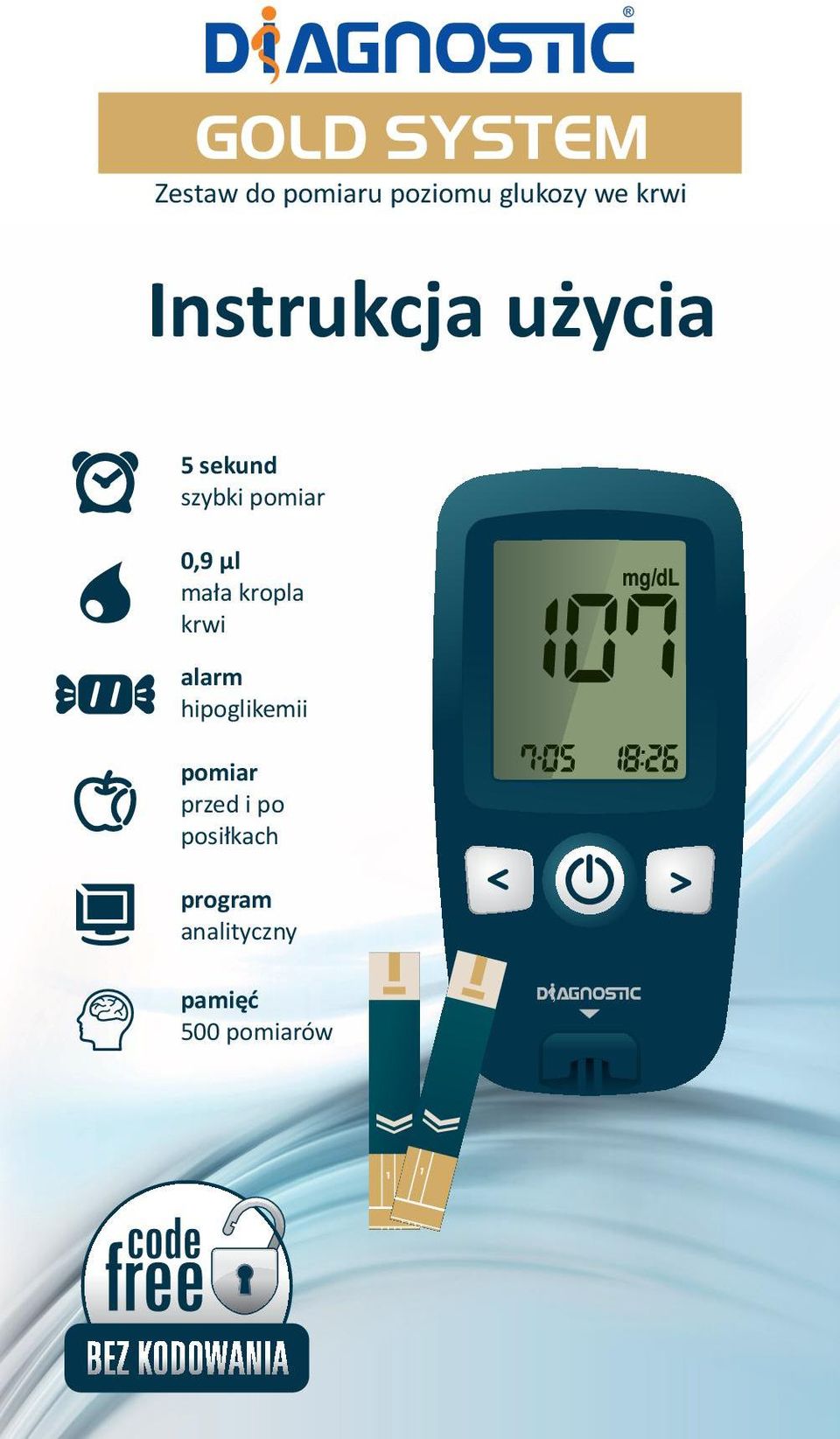 µl mała kropla krwi alarm hipoglikemii pomiar przed