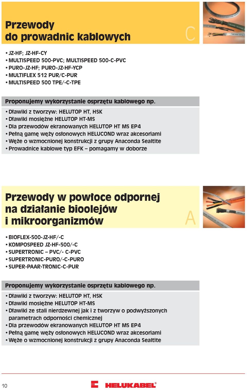 Dławiki z tworzyw: HELUTOP HT, HSK Dławiki mosiężne HELUTOP HT-MS Dla przewodów ekranowanych HELUTOP HT MS EP4 Pełną gamę węży osłonowych HELUCOND wraz akcesoriami Węże o wzmocnionej konstrukcji z