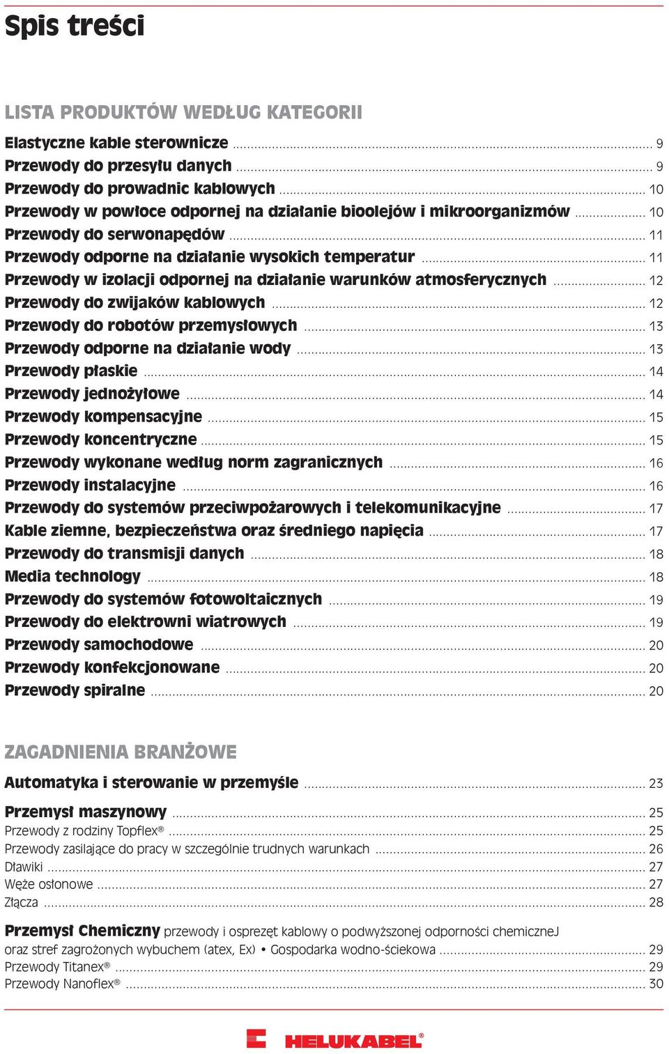 .. 11 Przewody w izolacji odpornej na działanie warunków atmosferycznych... 12 Przewody do zwijaków kablowych... 12 Przewody do robotów przemysłowych... 13 Przewody odporne na działanie wody.