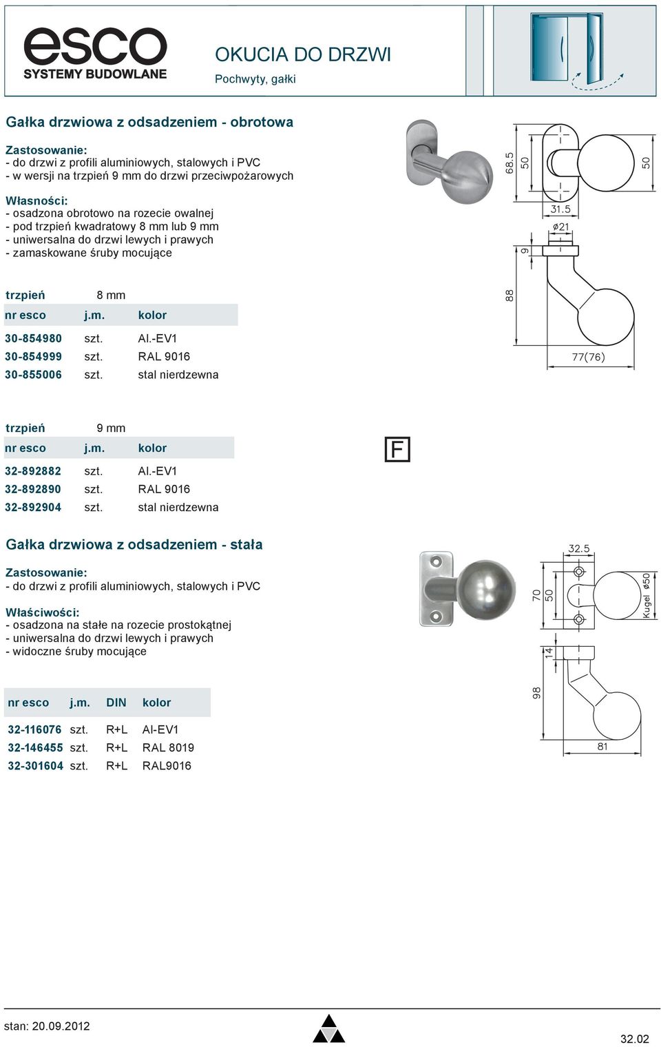 stal nierdzewna trzpień 9 mm 32-892882 szt. Al.-EV1 32-892890 szt. RAL 9016 32-892904 szt.