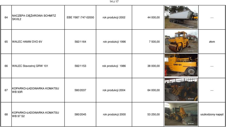 rok produkcji 1986 38 000,00 67 KOPARKO-ŁADOWARKA KOMATSU WB 93R 580/2037 rok produkcji 2004 64