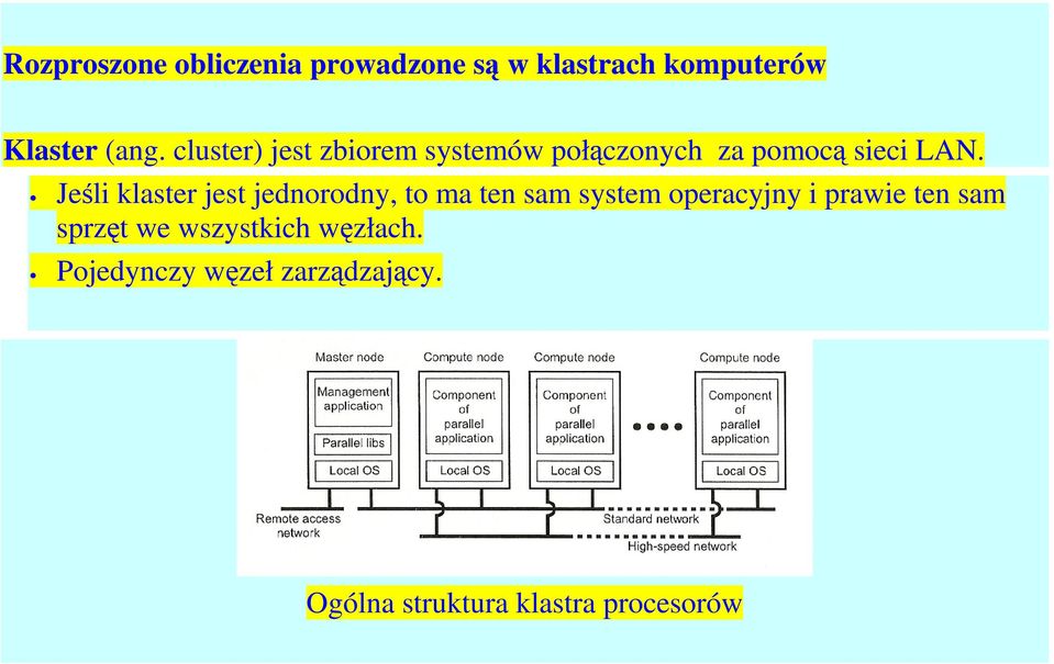 Jeśli klaster jest jednorodny, to ma ten sam system operacyjny i prawie ten