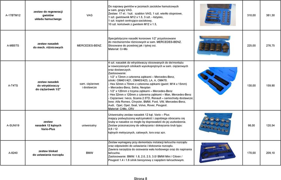 Specjalistyczne nasadki koronowe 1/2 przystosowane do mechanizmów różnicowych w sam. MERCEDES-BENZ. Stosowane do przedniej jak i tylnej osi.