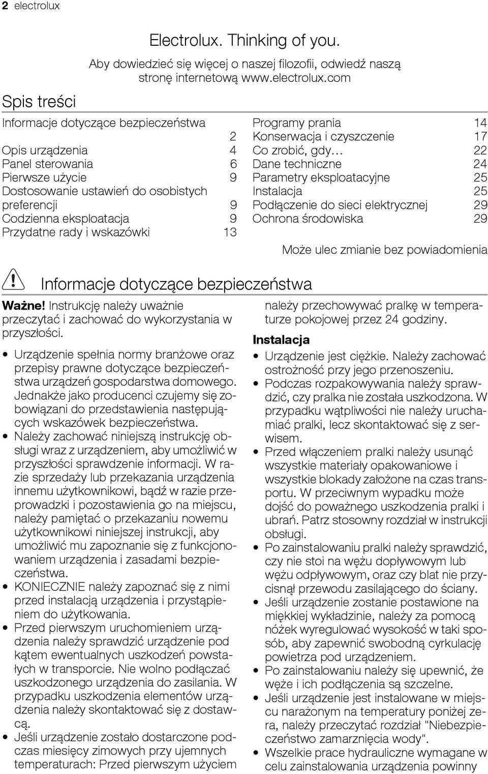 com Informacje dotyczące bezpieczeństwa 2 Opis urządzenia 4 Panel sterowania 6 Pierwsze użycie 9 Dostosowanie ustawień do osobistych preferencji 9 Codzienna eksploatacja 9 Przydatne rady i wskazówki