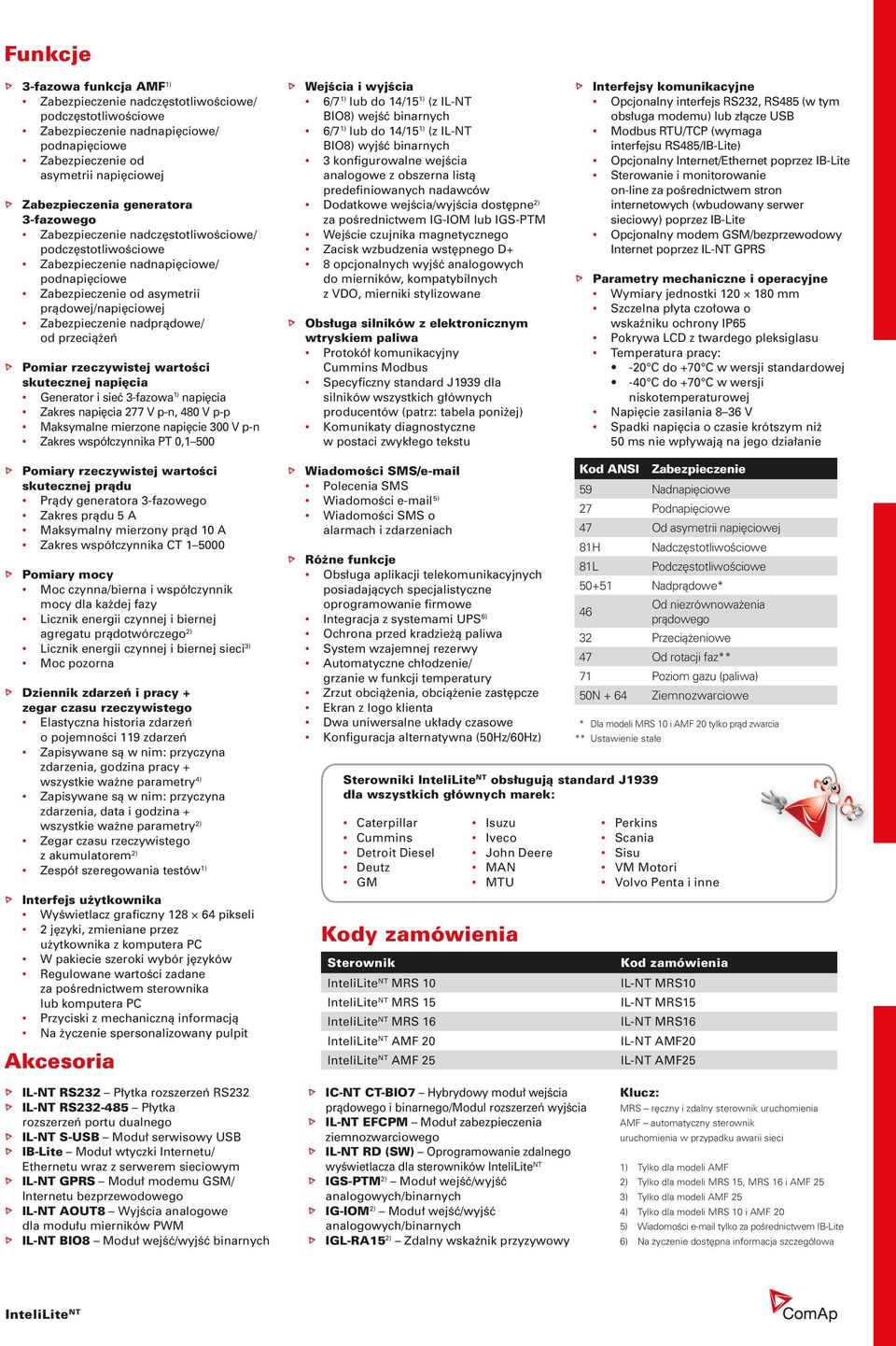 Zakres napięcia 277 V p-n, 480 V p-p Maksymalne mierzone napięcie 300 V p-n Zakres współczynnika PT 0,1 500 Wejścia i wyjścia 6/7 1) do 14/15 1) (z IL-NT BIO8) wejść binarnych 6/7 1) do 14/15 1) (z