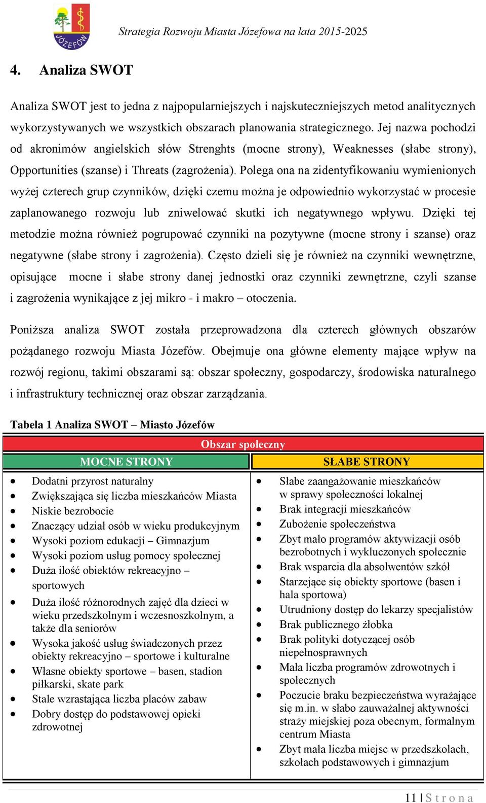 Polega ona na zidentyfikowaniu wymienionych wyżej czterech grup czynników, dzięki czemu można je odpowiednio wykorzystać w procesie zaplanowanego rozwoju lub zniwelować skutki ich negatywnego wpływu.