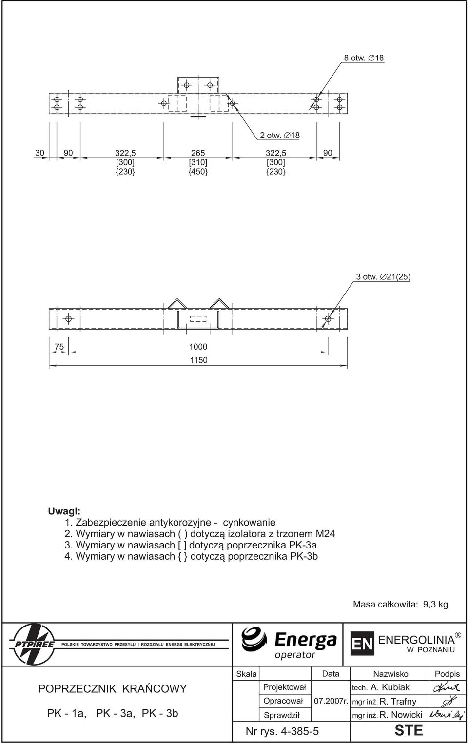 Wymiary w nawiasach ( ) dotycz¹ izolatora z trzonem M24 3. Wymiary w nawiasach [ ] dotycz¹ poprzecznika PK-3a 4.