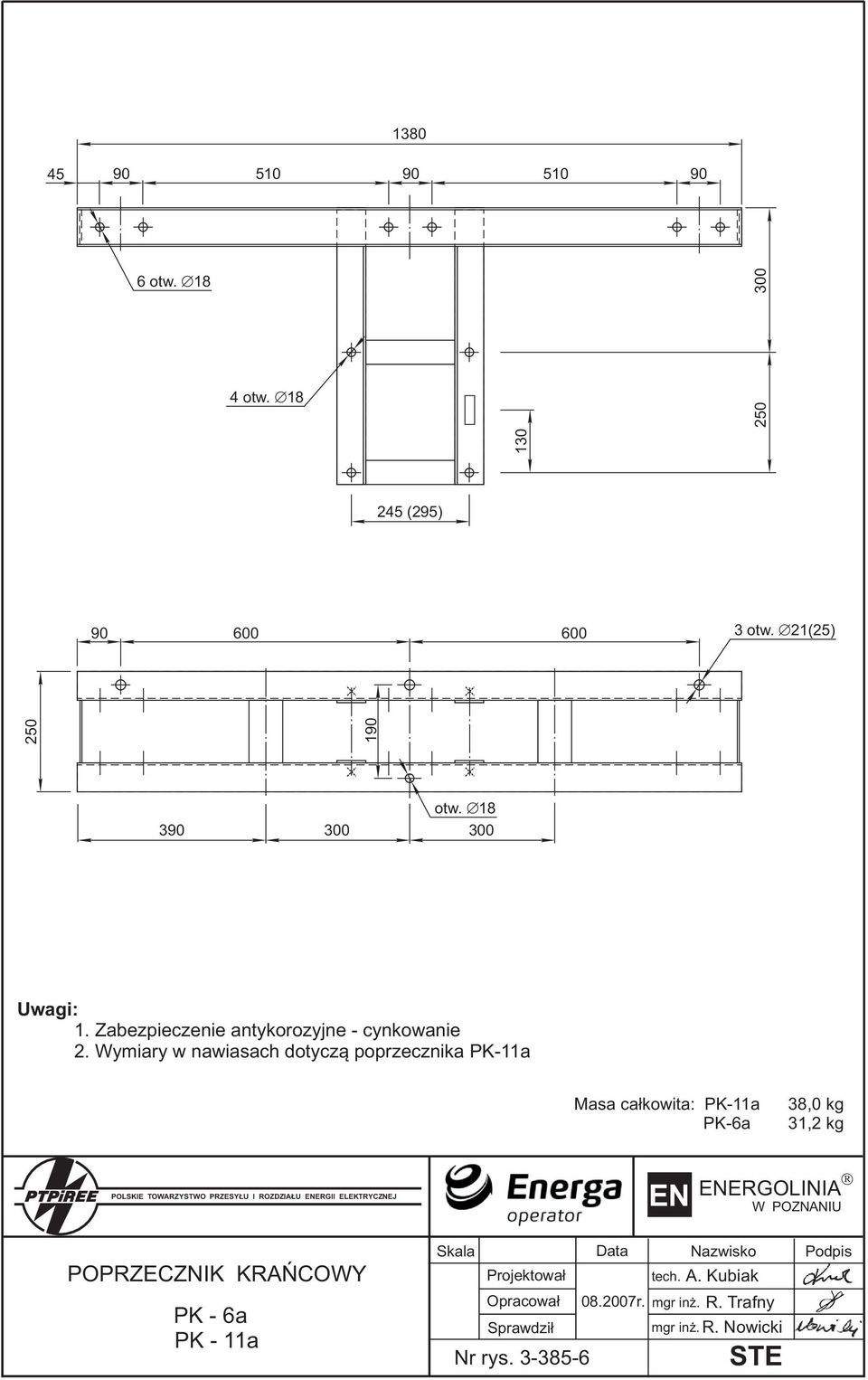 Wymiary w nawiasach dotycz¹ poprzecznika PK-11a Masa ca³kowita: PK-11a PK-6a 38,0 kg