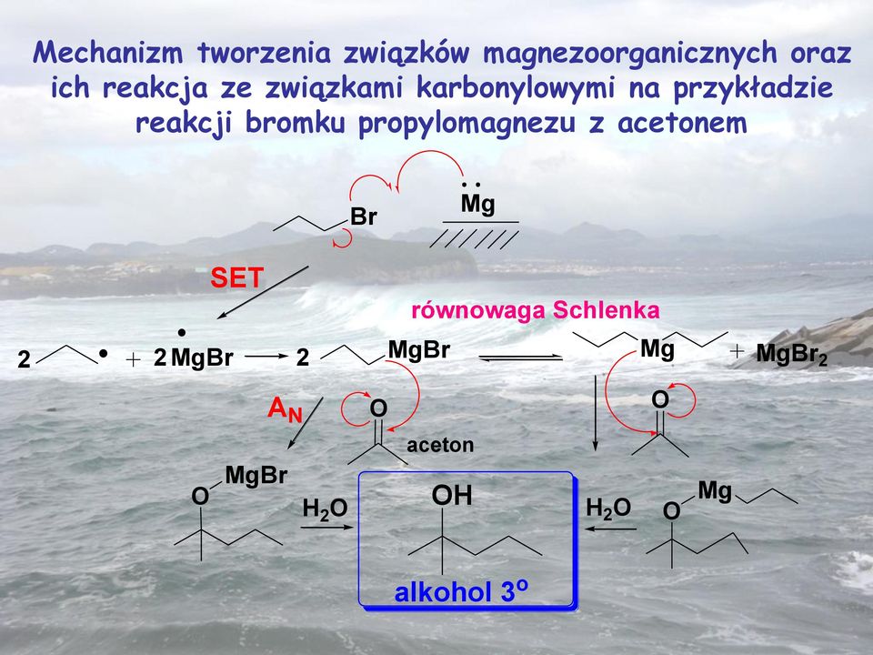 bromku propylomagnezu z acetonem Br Mg 2 2 SET równowaga