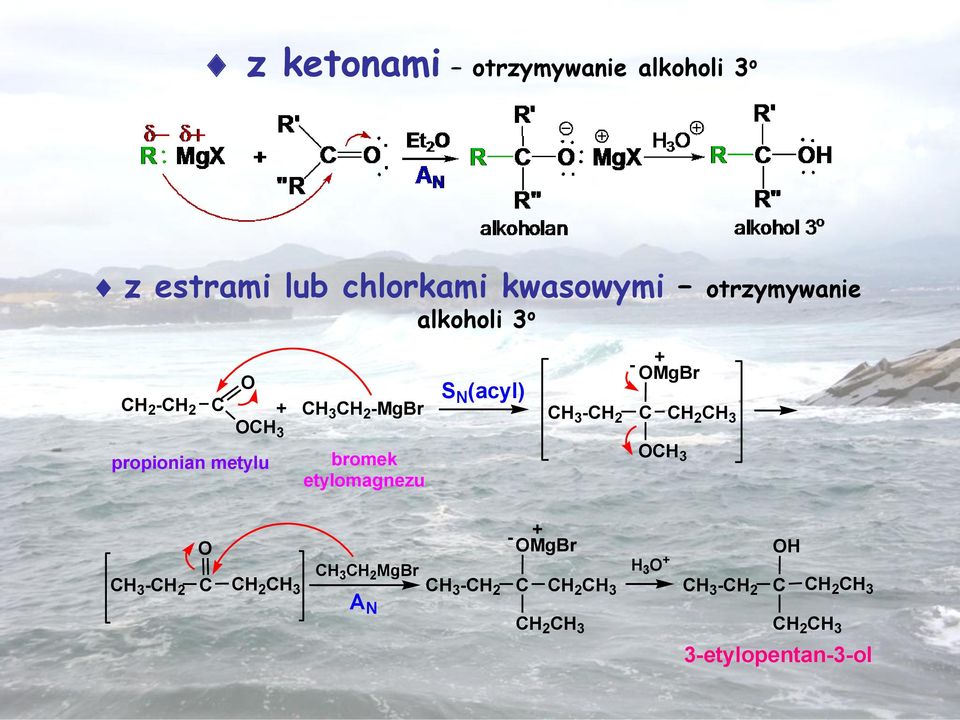 etylomagnezu S N (acyl) H 3 -H 2 - + MgBr H 3 H 2 H 3 H 3 -H 2 H 2 H 3 H 3 H 2