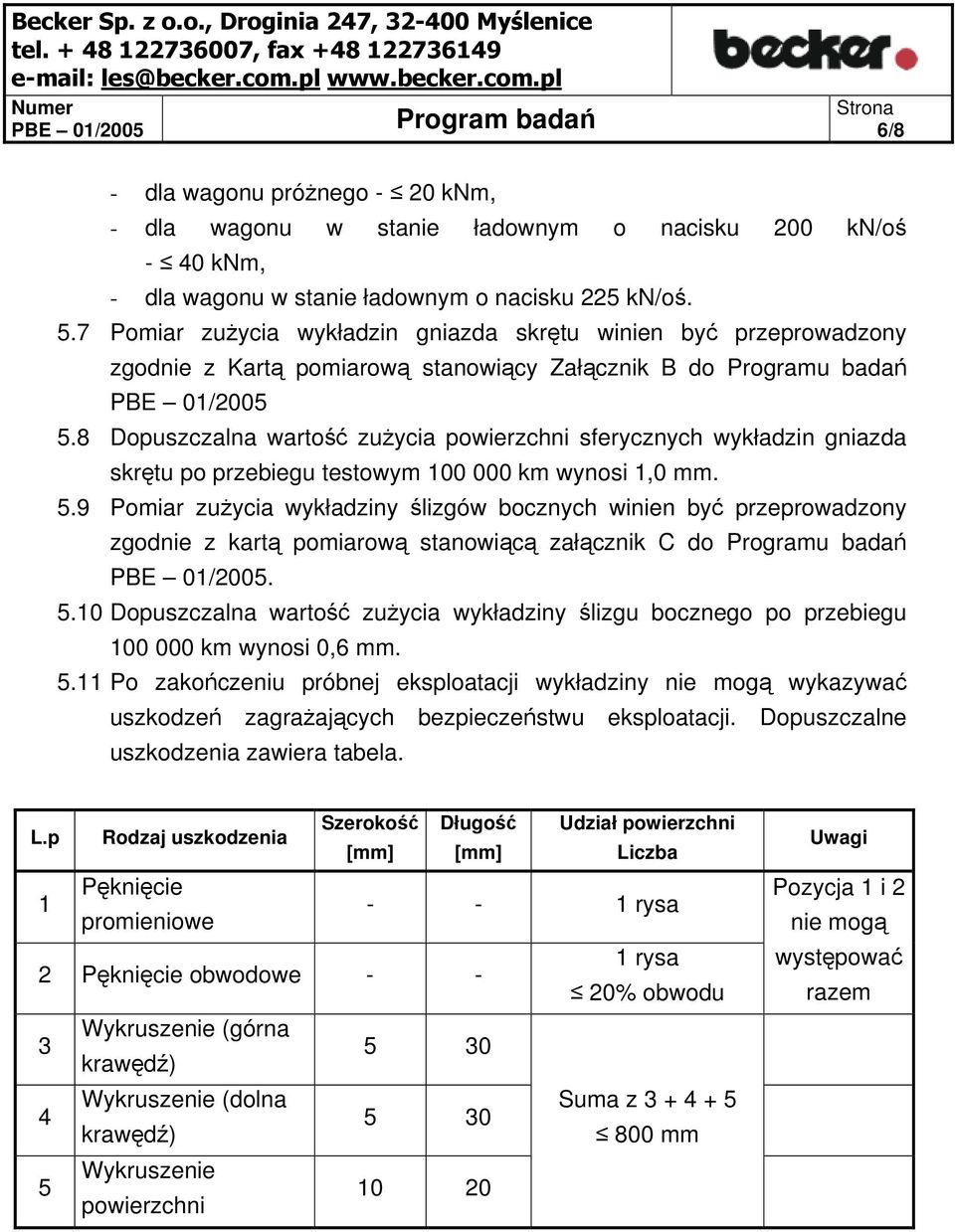 8 Dopuszczalna wartość zużycia powierzchni sferycznych wykładzin gniazda skrętu po przebiegu testowym 100 000 km wynosi 1,0 mm. 5.