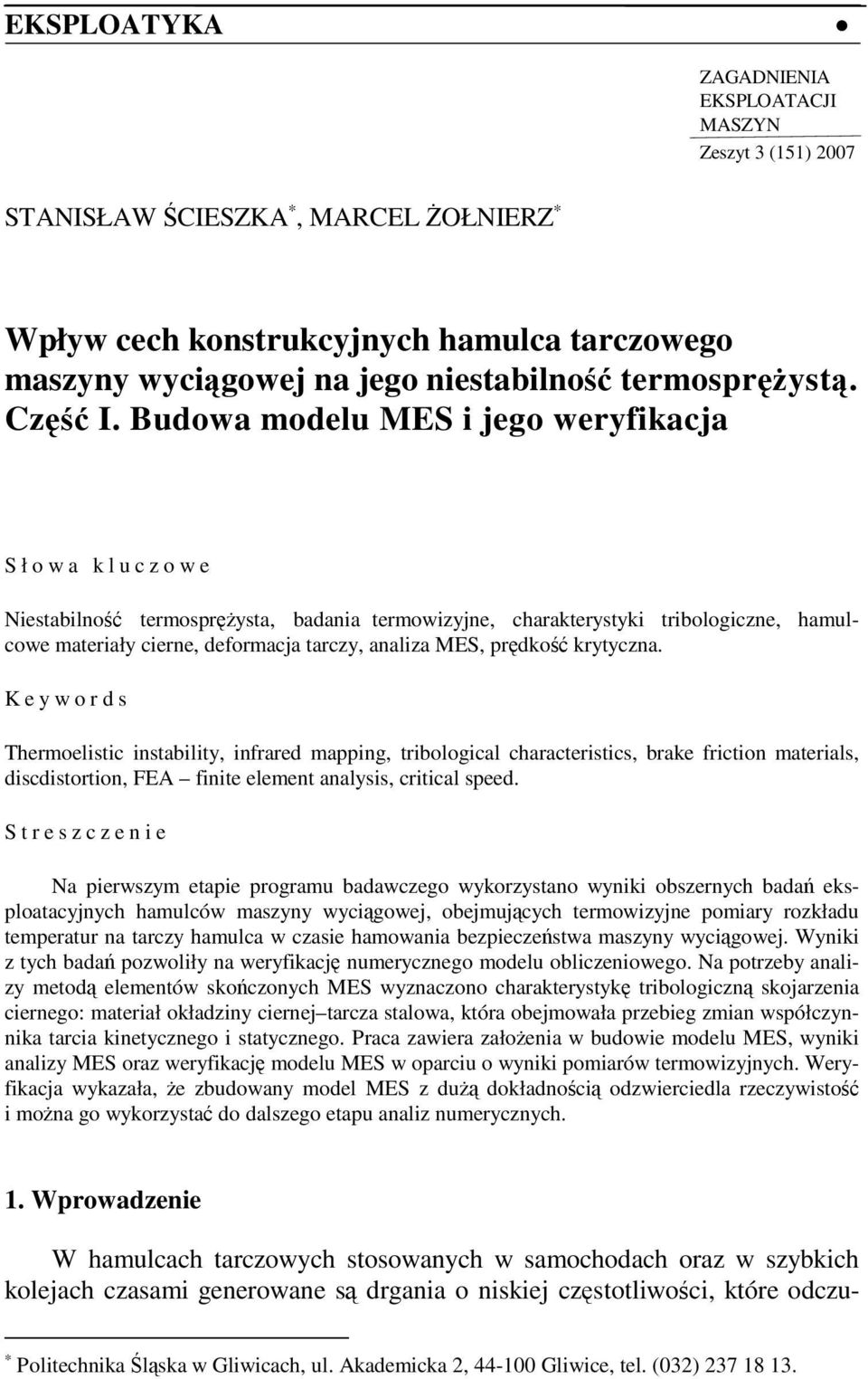 termosprężystą. Część I.