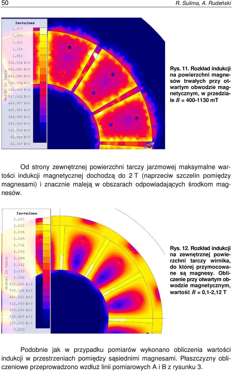 wartości indukcji magnetycznej dochodzą do 2 T (naprzeciw szczelin pomiędzy magnesami) i znacznie maleją w obszarach odpowiadających środkom magnesów. Rys. 12.