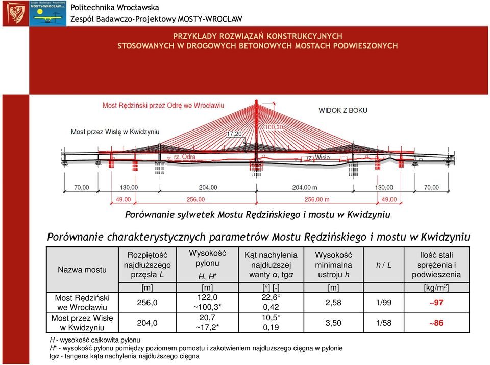 ustroju h podwieszenia [m] [m] [ ] [-] [m] [kg/m 2 ] 256,0 122,0 22,6 ~100,3* 0,42 2,58 1/99 ~97 Rozpiętość najdłuższego przęsła L 204,0 20,7 ~17,2* 10,5 0,19 H -