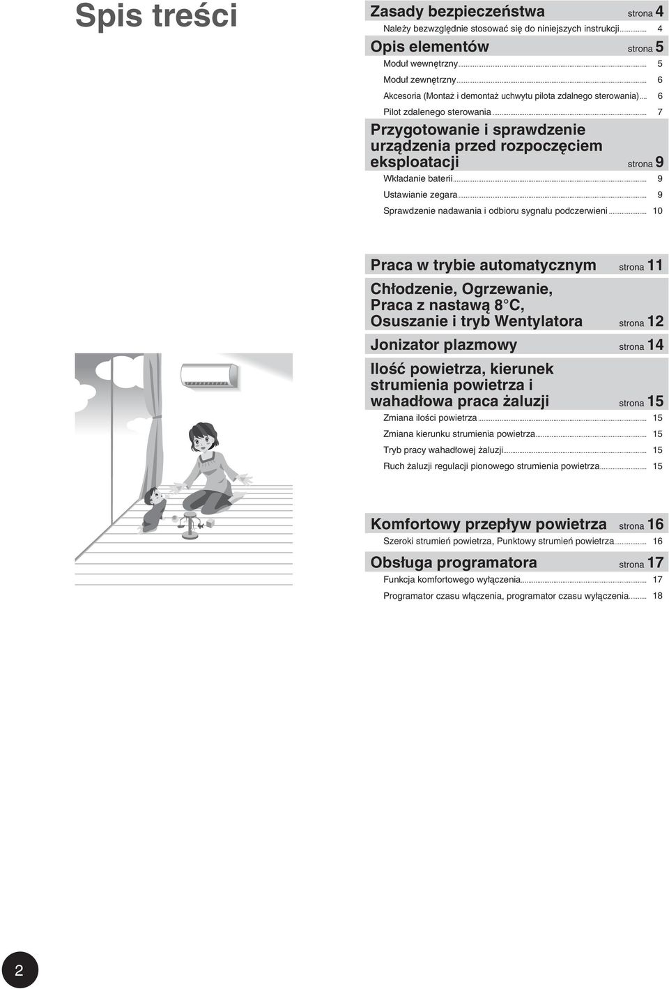 .. 7 Przygotowanie i sprawdzenie urządzenia przed rozpoczęciem eksploatacji strona 9 Wkładanie baterii... 9 Ustawianie zegara... 9 Sprawdzenie nadawania i odbioru sygnału podczerwieni.