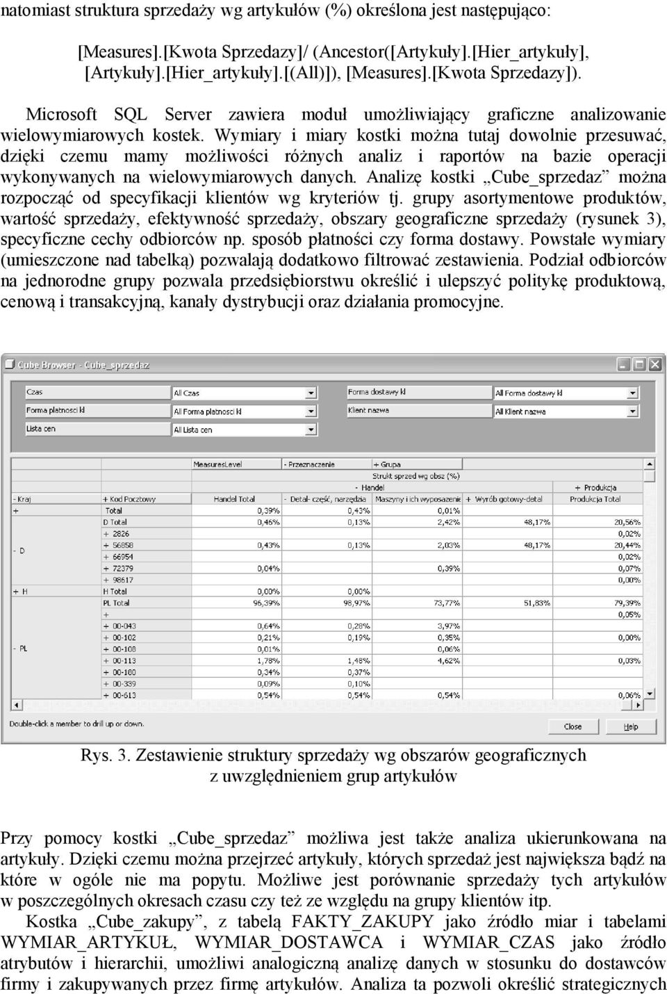 Wymiary i miary kostki można tutaj dowolnie przesuwać, dzięki czemu mamy możliwości różnych analiz i raportów na bazie operacji wykonywanych na wielowymiarowych danych.