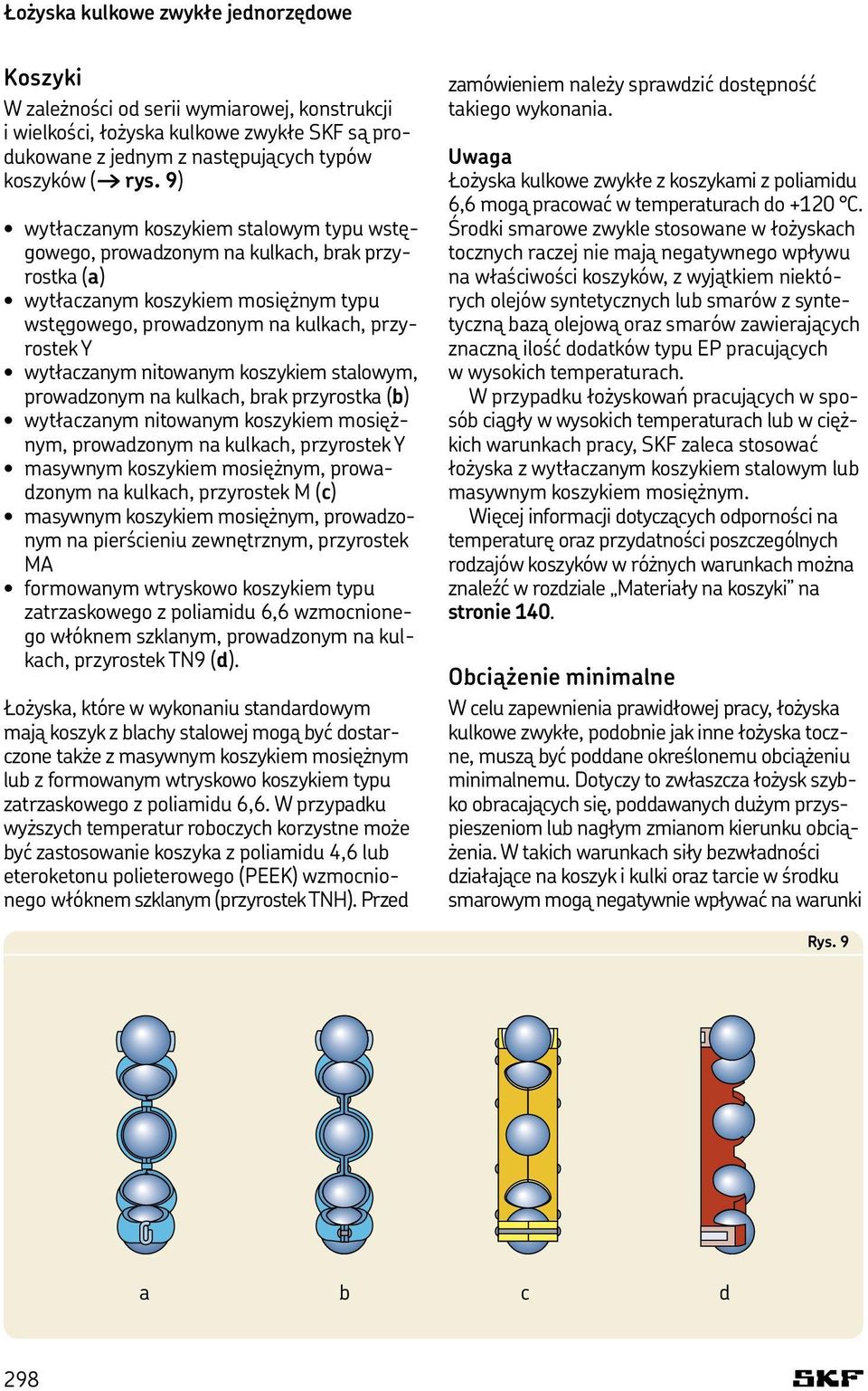 nitowanym koszykiem stalowym, prowadzonym na kulkach, brak przyrostka (b) wytłaczanym nitowanym koszykiem mosiężnym, prowadzonym na kulkach, przyrostek Y masywnym koszykiem mosiężnym, prowadzonym na