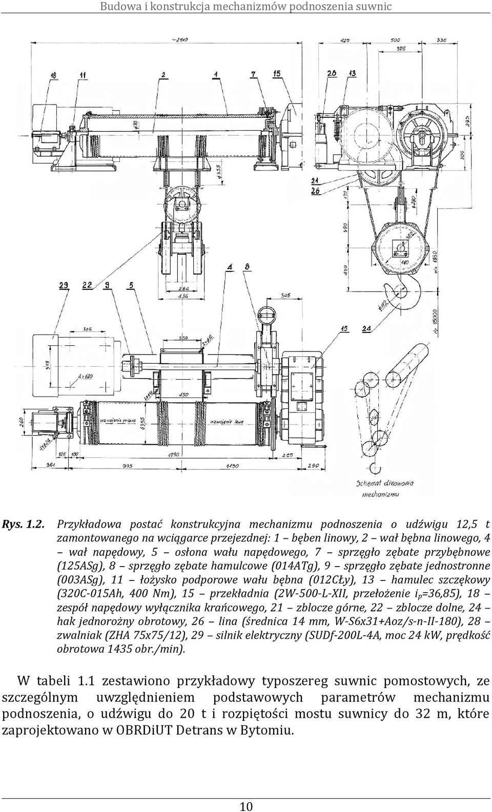 zębae przybębnowe (15ASg), 8 sprzęgło zębae hamulcowe (014ATg), 9 sprzęgło zębae jednosronne (003ASg), 11 łożysko podporowe wału bębna (01CŁy), 13 hamulec szczękowy (30C-015Ah, 400 Nm), 15