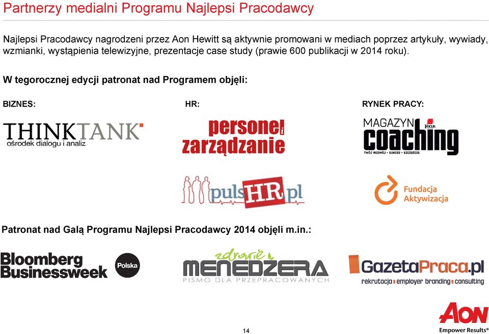 prezentacje case study (prawie 600 publikacji w 2014 roku).