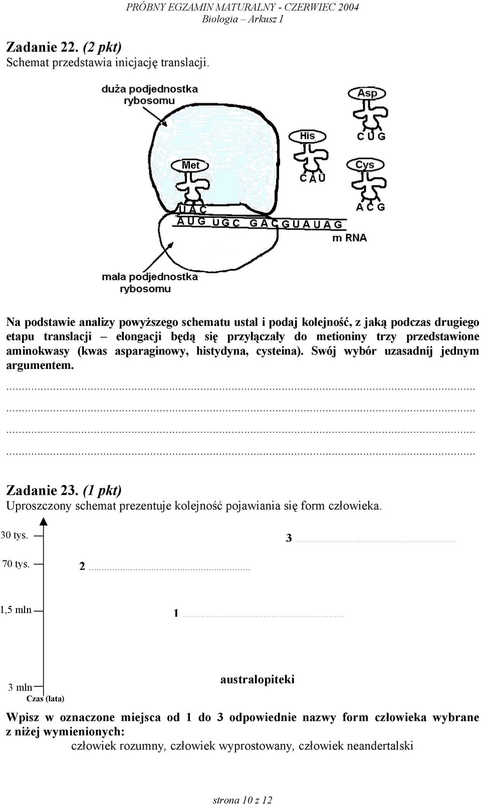 przyłączały do metioniny trzy przedstawione aminokwasy (kwas asparaginowy, histydyna, cysteina). Swój wybór uzasadnij jednym argumentem. Zadanie 23.