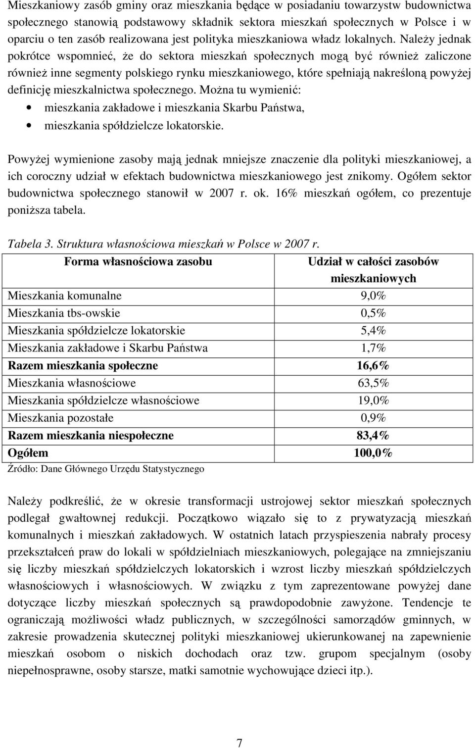 NaleŜy jednak pokrótce wspomnieć, Ŝe do sektora mieszkań społecznych mogą być równieŝ zaliczone równieŝ inne segmenty polskiego rynku mieszkaniowego, które spełniają nakreśloną powyŝej definicję