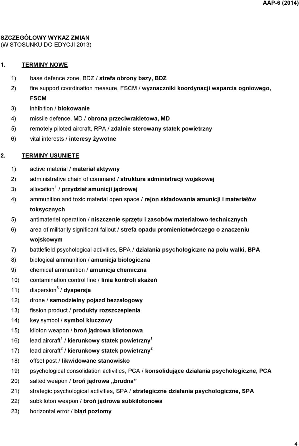 defence, MD / obrona przeciwrakietowa, MD 5) remotely piloted aircraft, RPA / zdalnie sterowany statek powietrzny 6) vital interests / interesy żywotne 2.