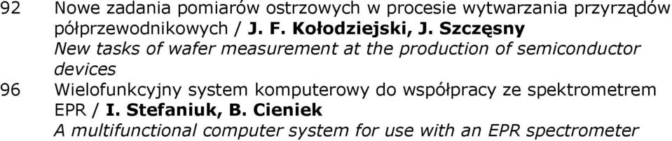 Szczęsny New tasks of wafer measurement at the production of semiconductor devices 96