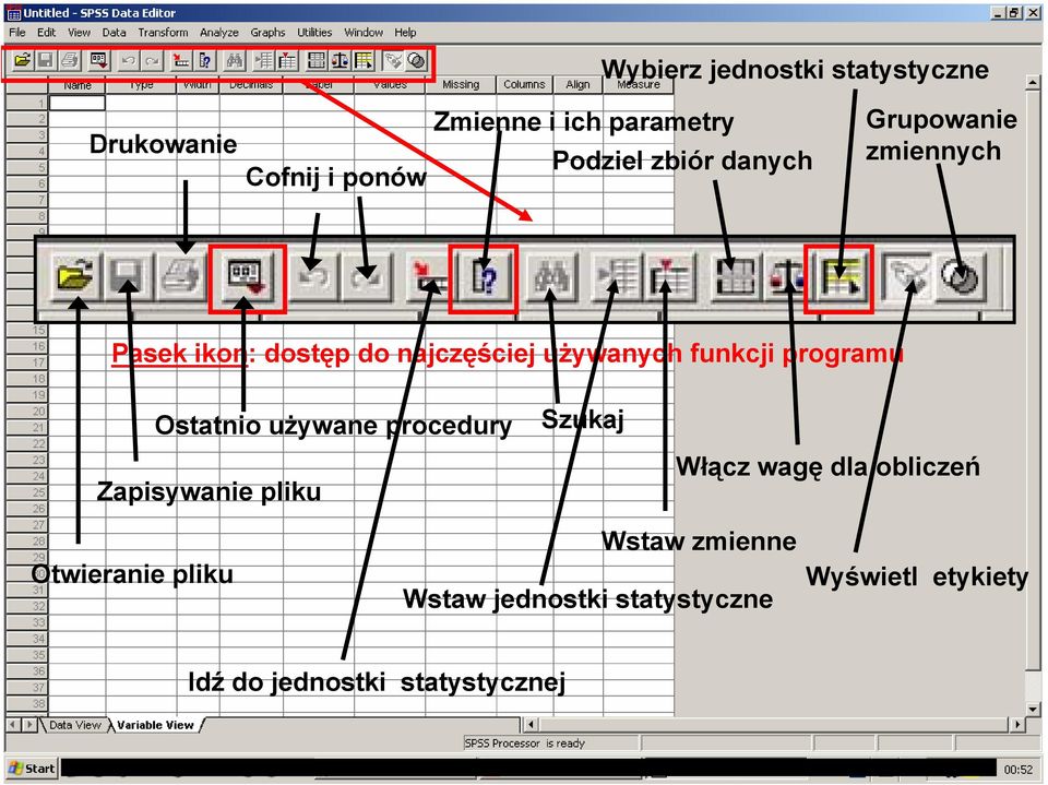 programu Ostatnio używane procedury Zapisywanie pliku Szukaj Włącz wagę dla obliczeń