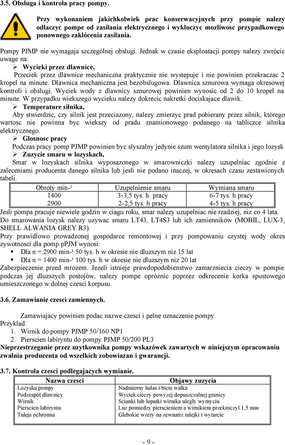 Pompy PJMP nie wymagaja szczególnej obslugi.