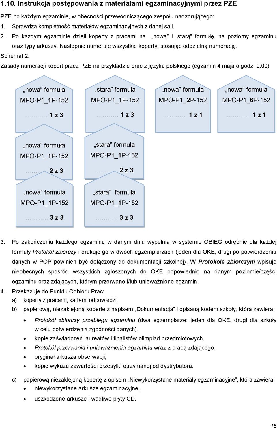 Następnie numeruje wszystkie koperty, stosując oddzielną numerację. Schemat 2. Zasady numeracji kopert przez PZE na przykładzie prac z języka polskiego (egzamin 4 maja o godz. 9.