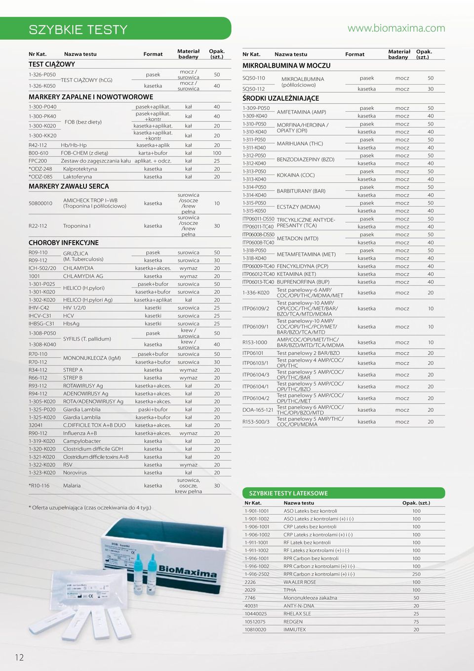 +kontr kał 20 R42-112 Hb/Hb-Hp kasetka+aplik kał 20 B00-610 FOB-CHEM (z dietą) karta+bufor kał 100 FPC200 Zestaw do zagęszczania kału aplikat. + odcz.