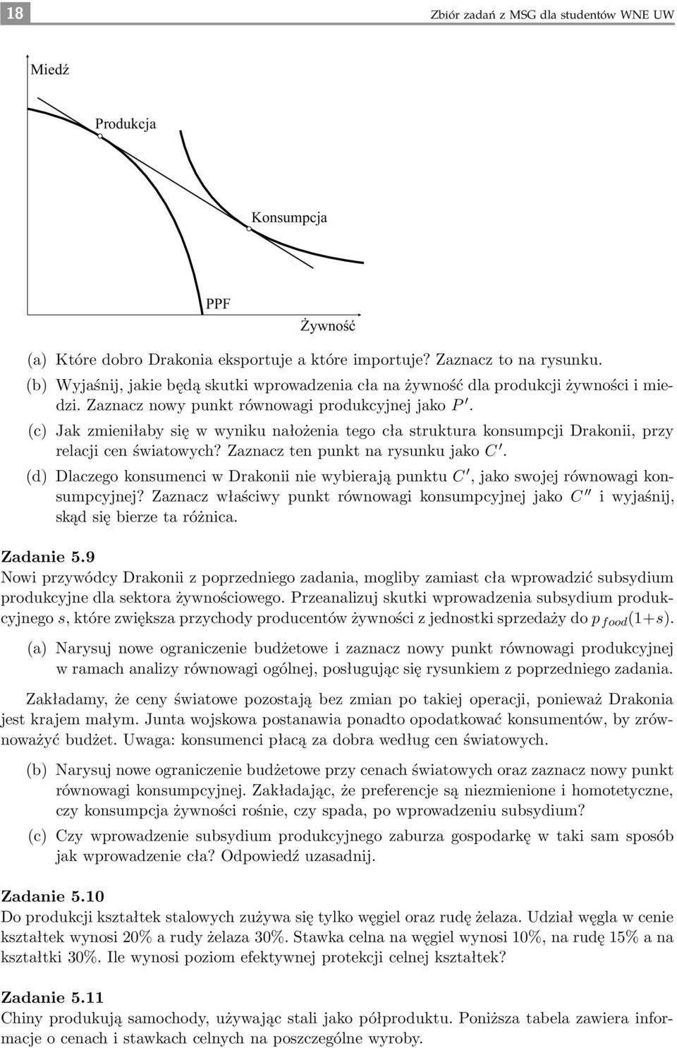 (c) Jak zmieniłaby się w wyniku nałożenia tego cła struktura konsumpcji Drakonii, przy relacji cen światowych? Zaznacz ten punkt na rysunku jako C.